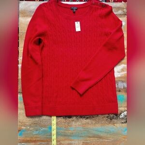 TALBOTS Red Cable Crewneck Sweater L